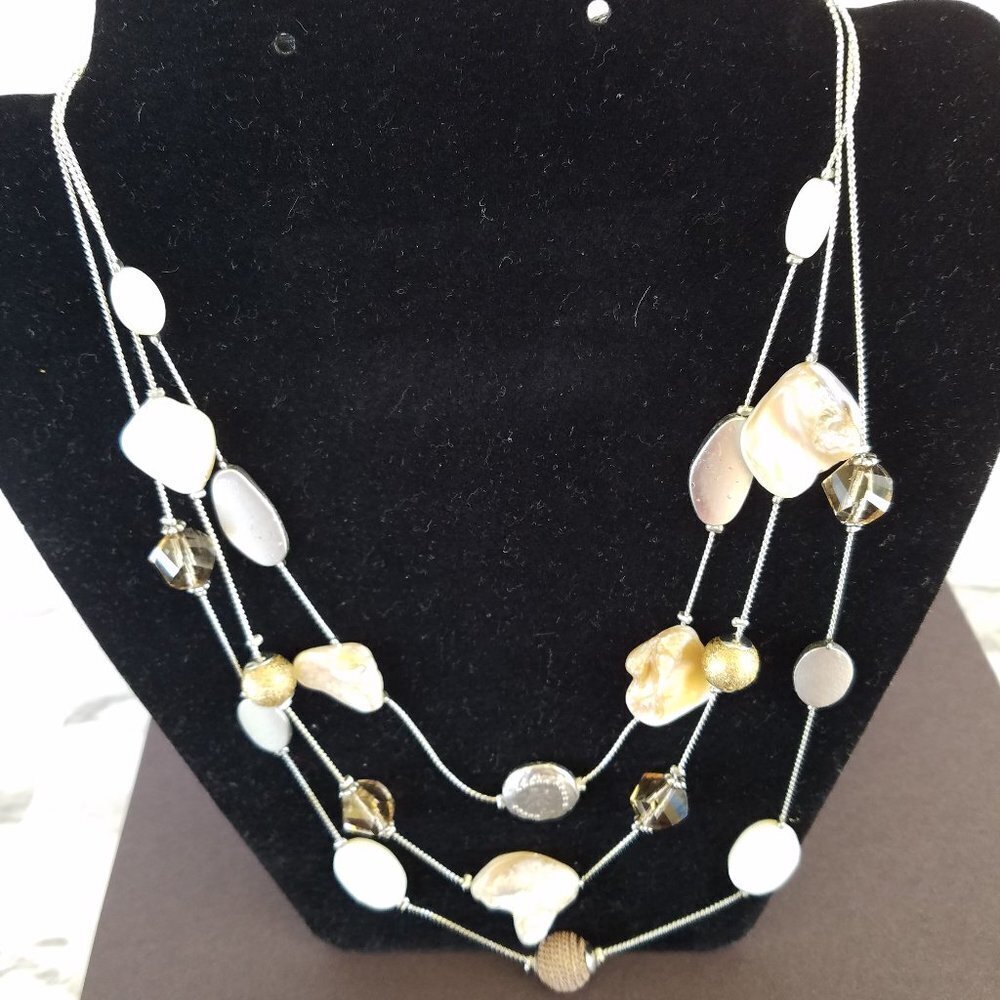 Madison Tyler Mother Of Pearl Triple Strand Necklace Beige White 16” 20” Plus 3”
